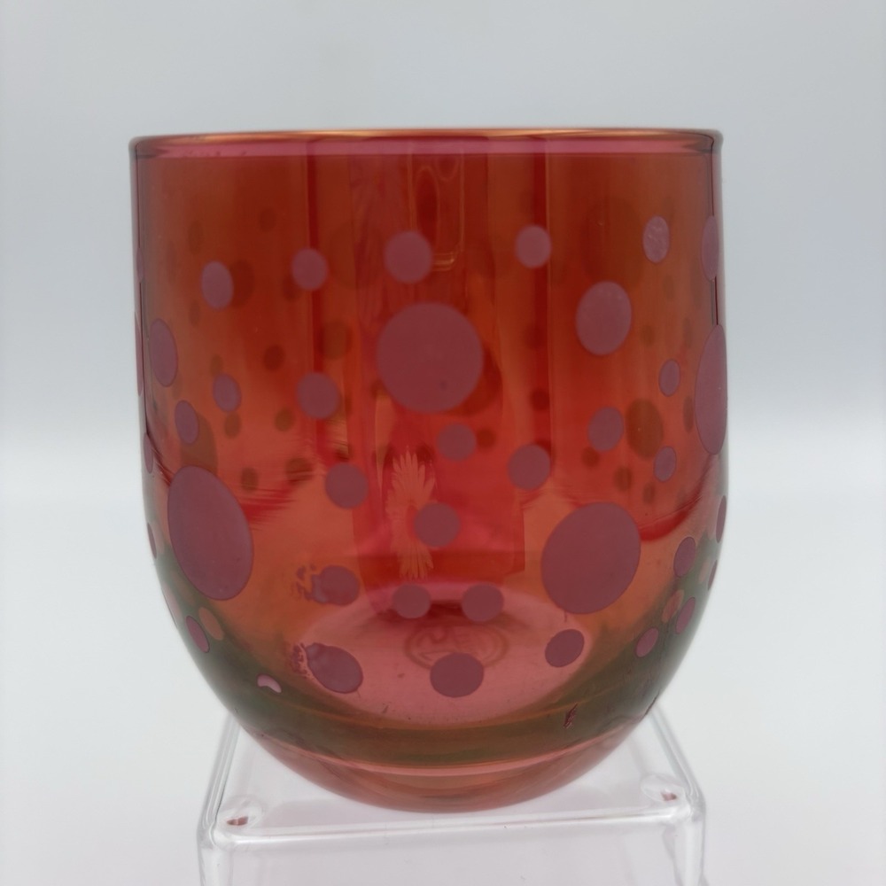 SC Line Glass Bedside Water Tumbler Cranberry Polka Dot Vintage 2.5" Italy